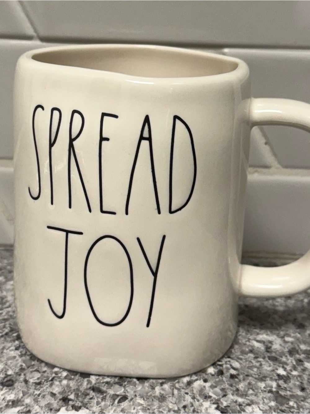 Rae Dunn Cream "Spread Joy" Mug with Black Lettering